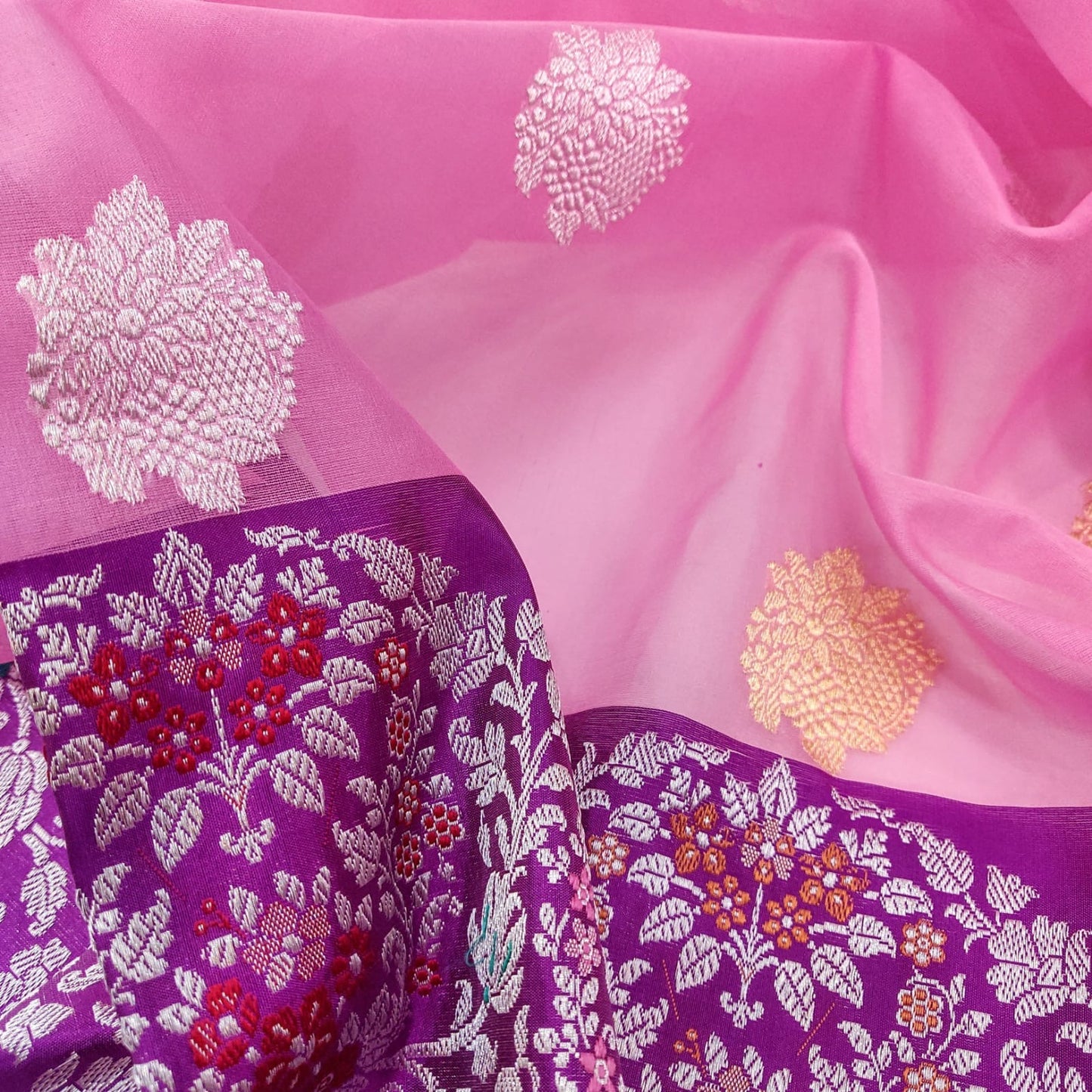 Pink kora kadwa handwoven sarees - Saffronfashionindia