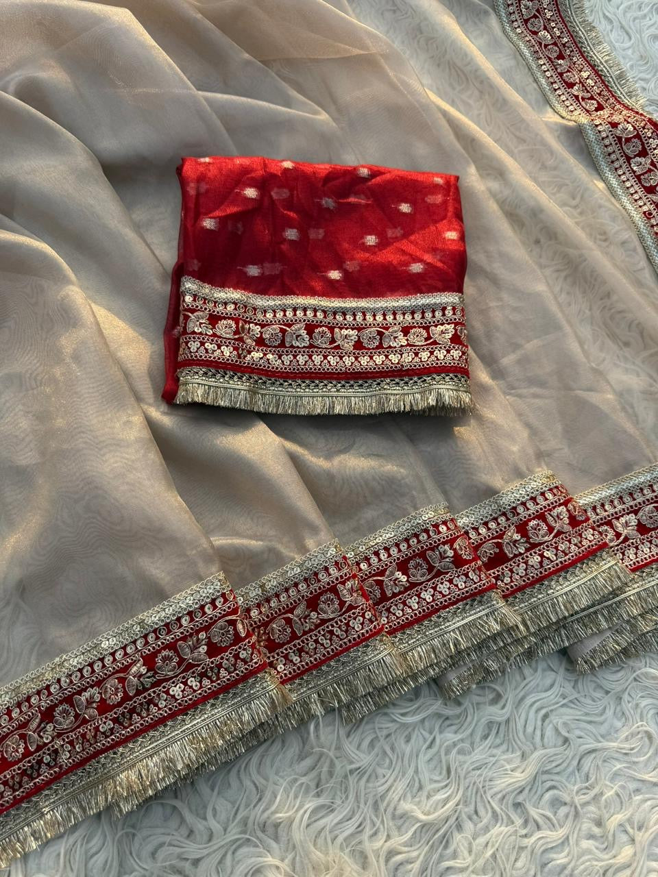 Bollywood inspired saree tissue sarees premium sari blouse Saffronfashionindia