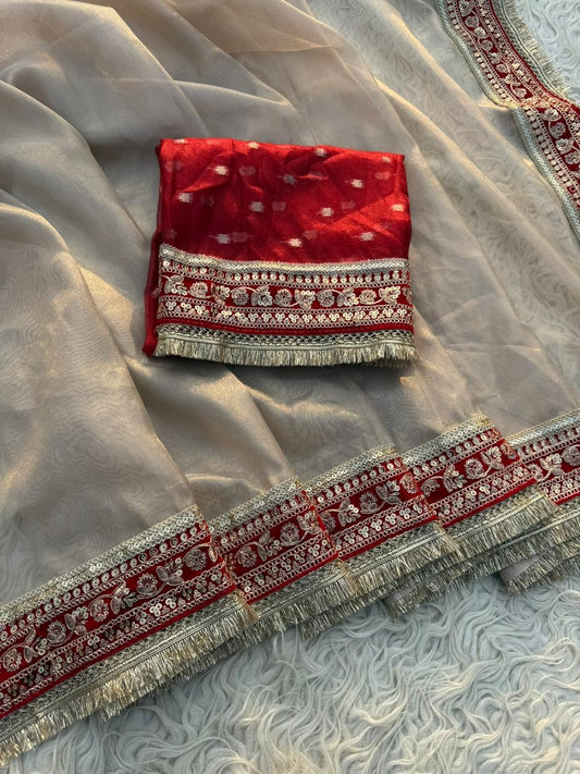 Bollywood inspired saree tissue sarees premium sari blouse Saffronfashionindia