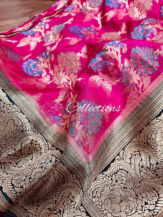 Pink beautiful munga silk saree - Saffronfashionindia
