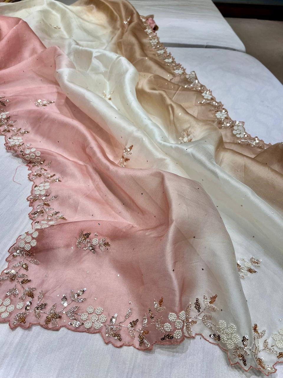 Organza Mukesh inspired saree Partywear sari - Saffronfashionindia