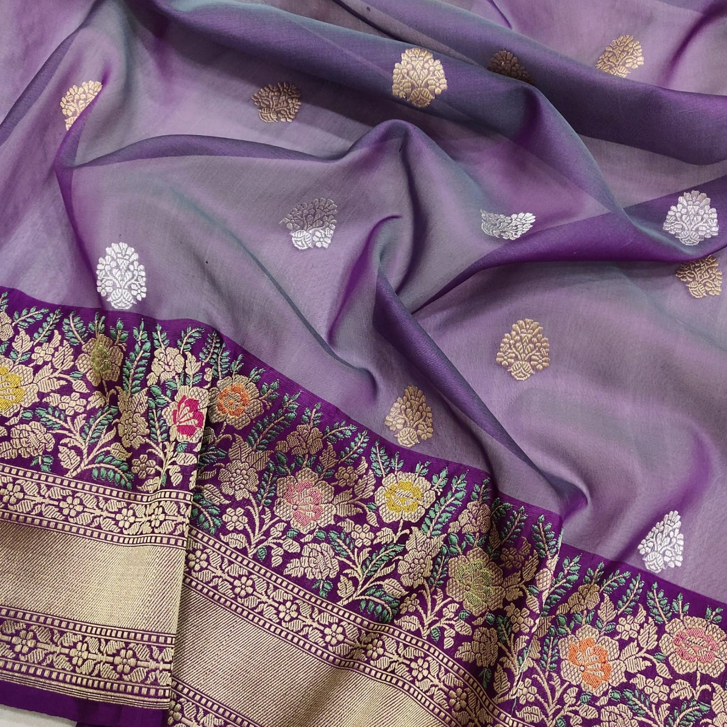 Purple kora handwoven kadwa sarees - Saffronfashionindia