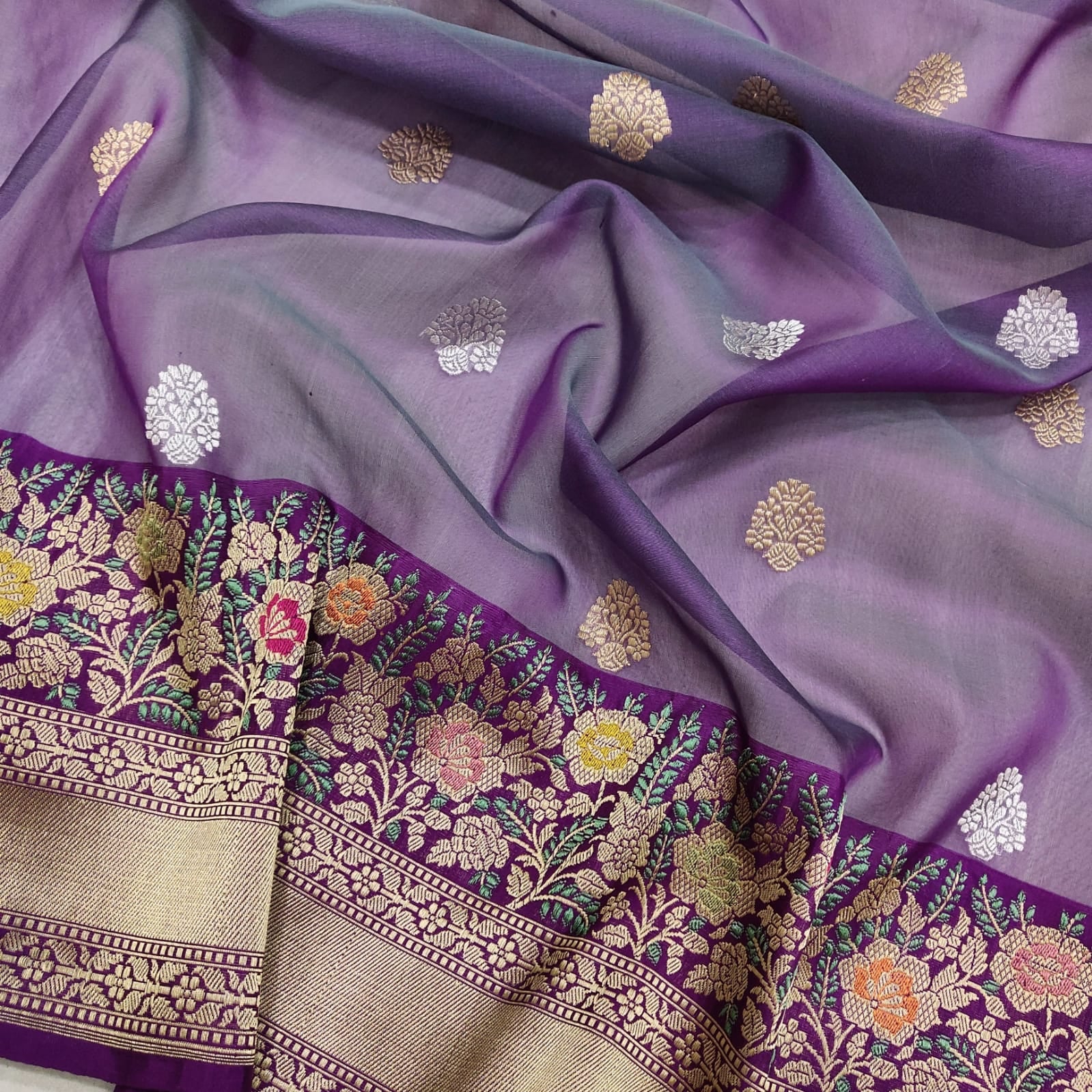 Purple kora handwoven kadwa sarees - Saffronfashionindia