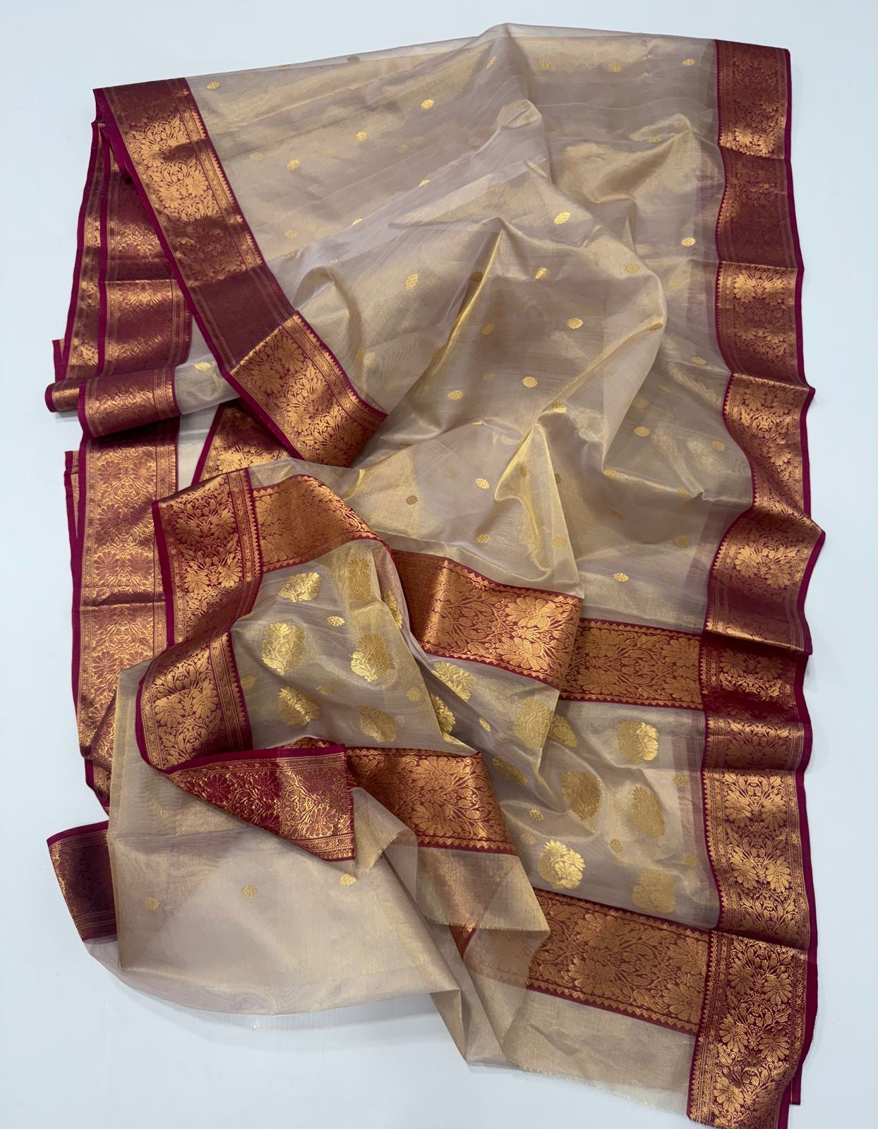 Luxury Chanderi Karan silk saree Indian sarees blouse - Saffronfashionindia