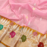 Pink kora kadwa handwoven sarees