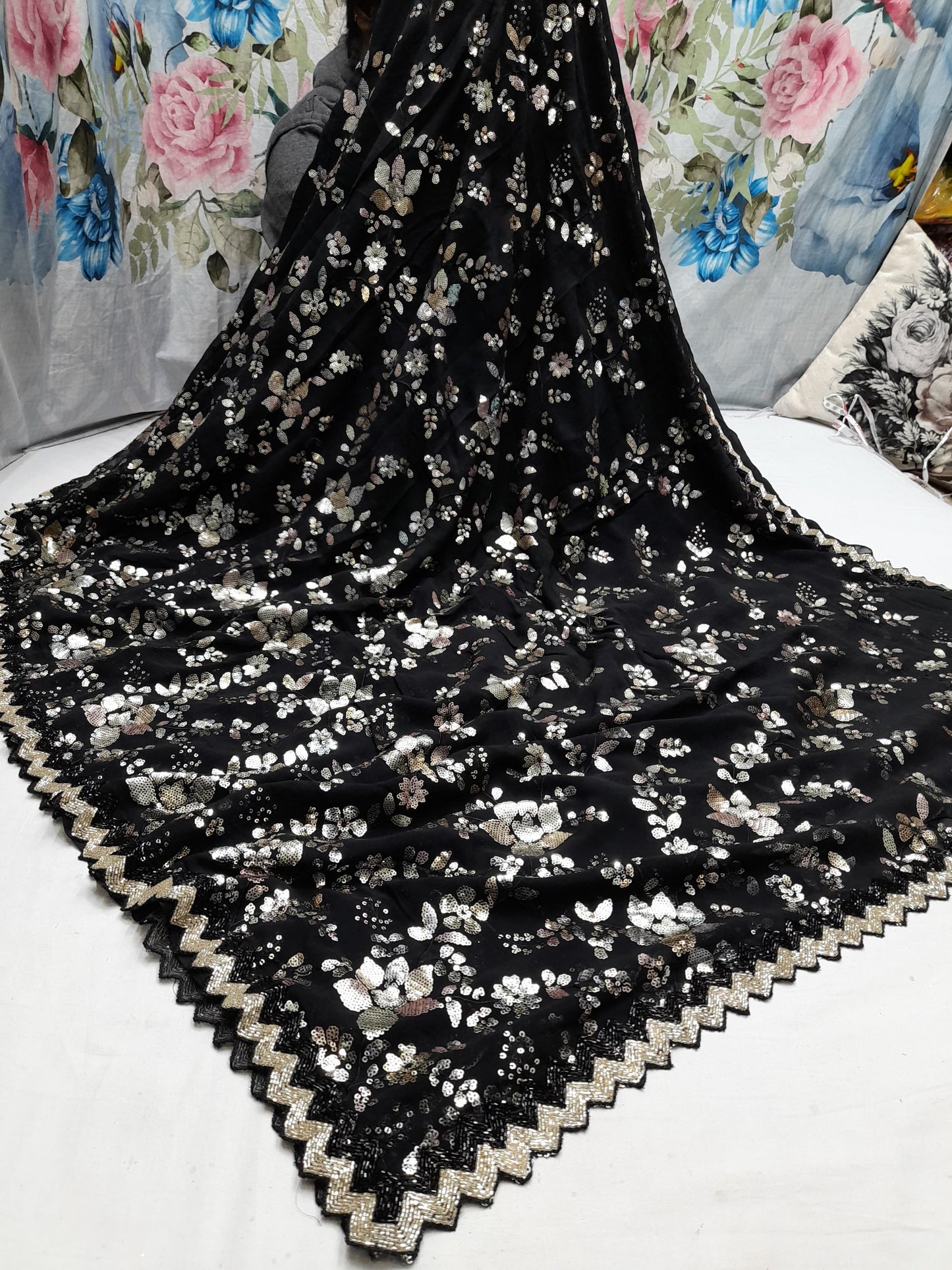 Black sequence saree Partywear sarees SaffronFashion