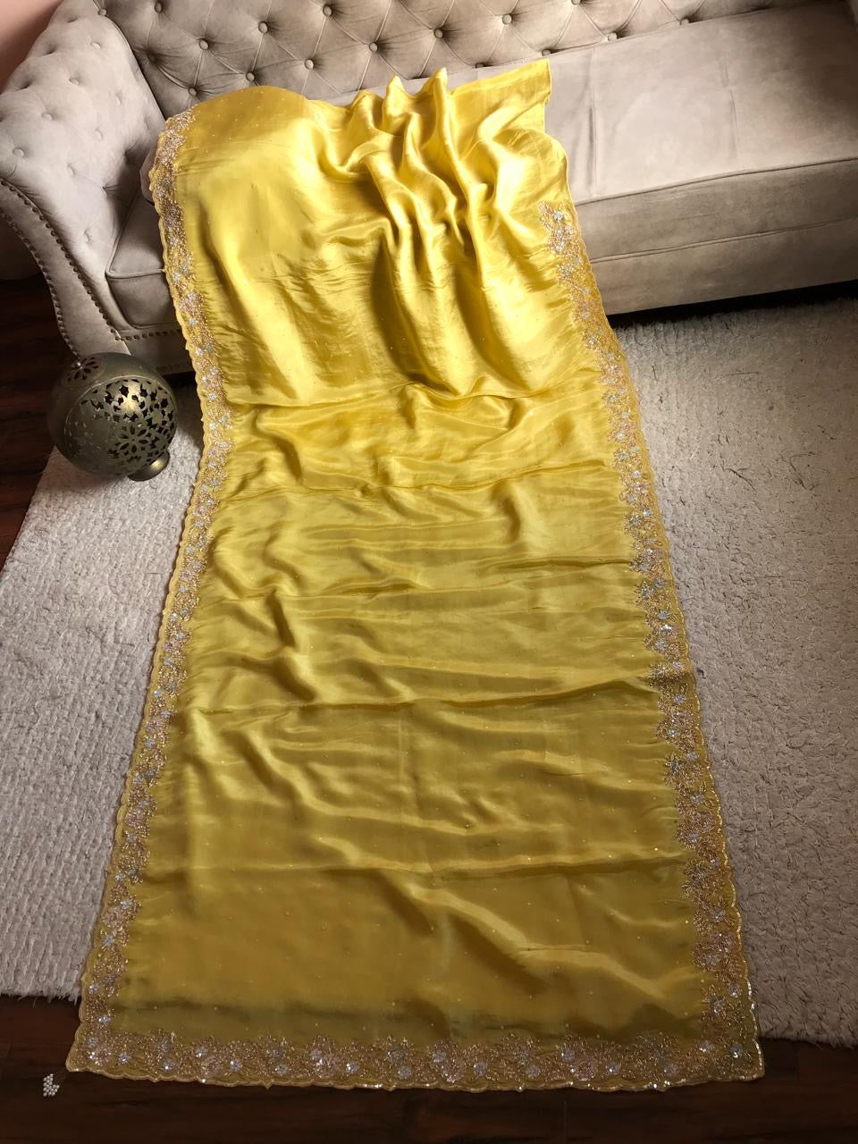 Yellow tissue organza saree luxury sarees - Saffronfashionindia