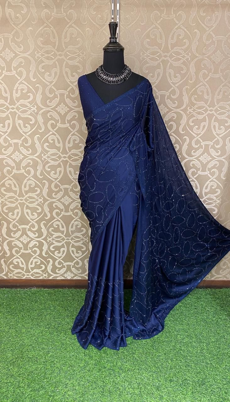 Satin partywear saree Indian saree beautiful sari blouse - Saffronfashionindia