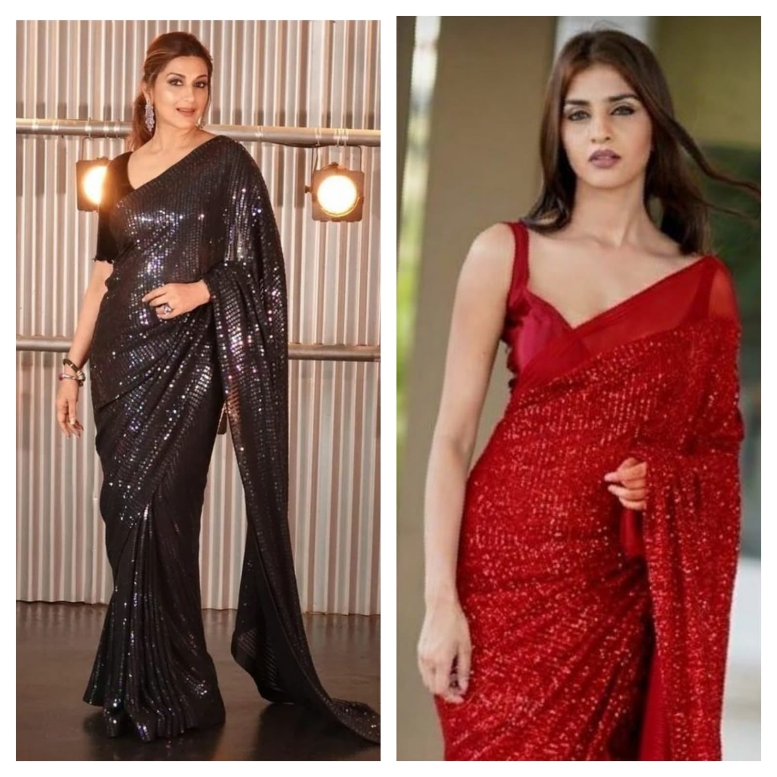 Celebs inspired sequins partywear sarees - Saffronfashionindia