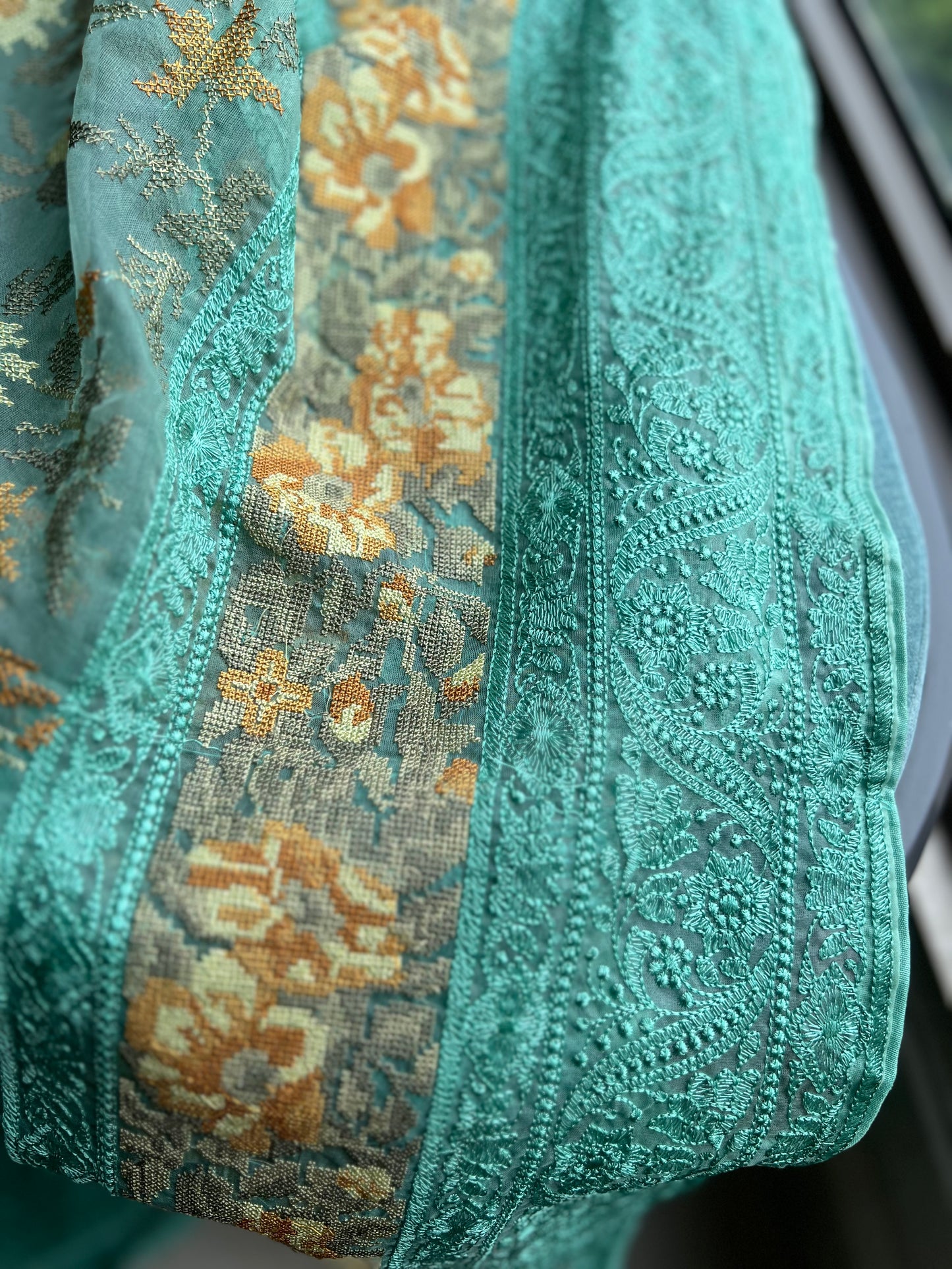 Cross stich inspired organza saree exclusive sarees women saree blouse - Saffronfashionindia