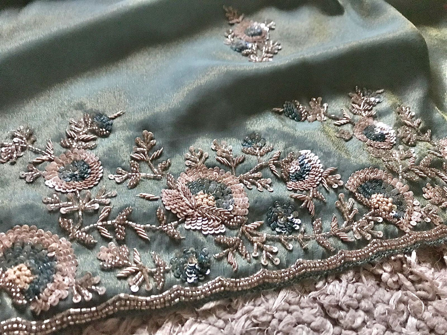 Sea green Banarsi saree tissue Zari saree Indian sari blouse SaffronFashion