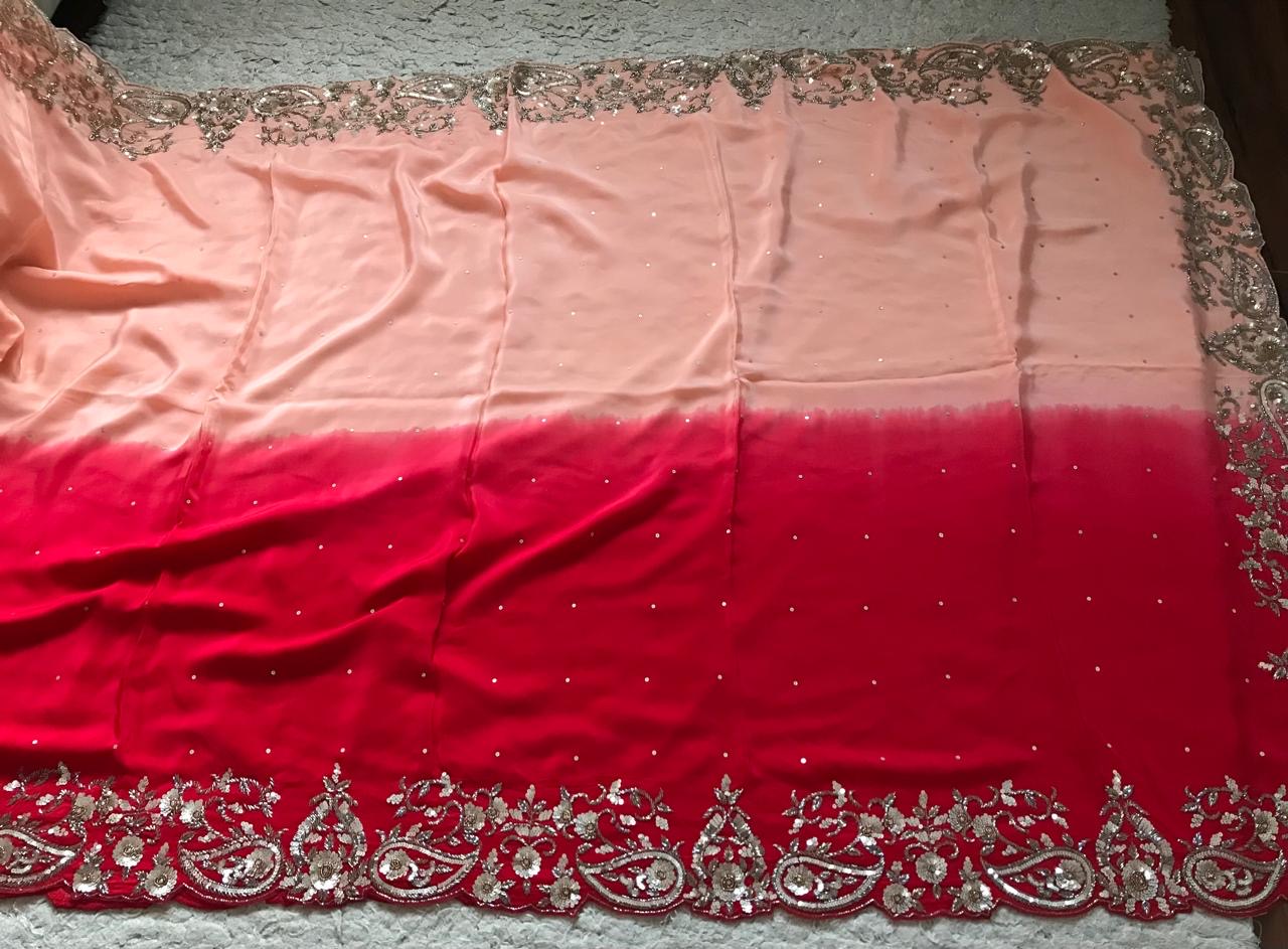 Ombre premium crepe silk saree luxury saree blouse SaffronFashion