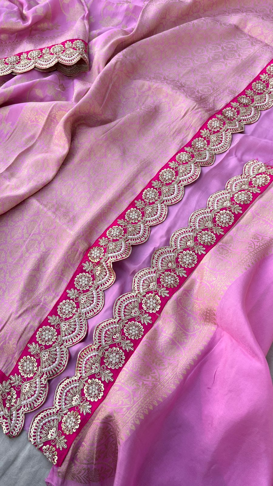 Pink Bordered Munga Silk Banarsi Weaved Saree - Saffronfashionindia