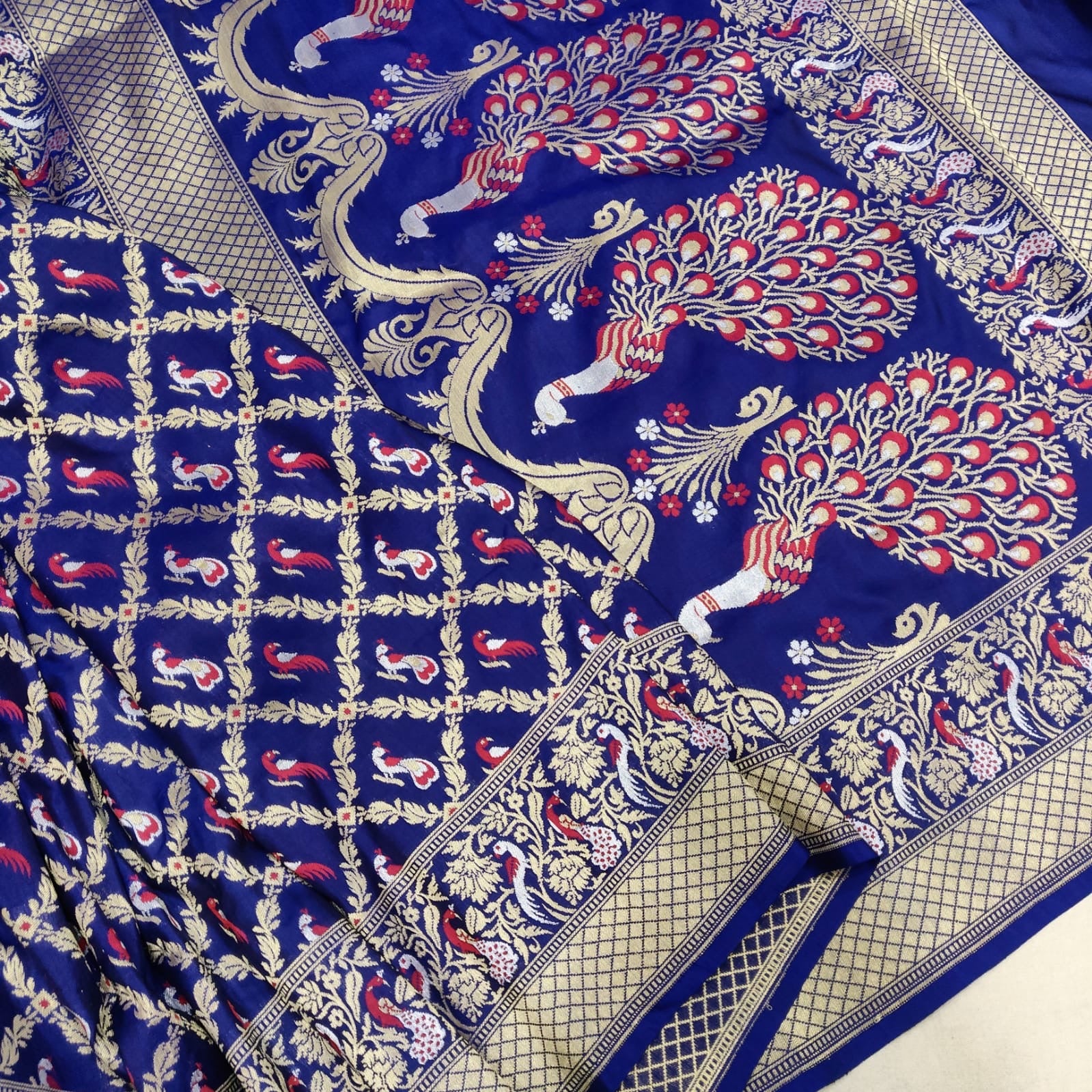 Royal Blue Katan Silk Handwoven Sarees - Saffronfashionindia