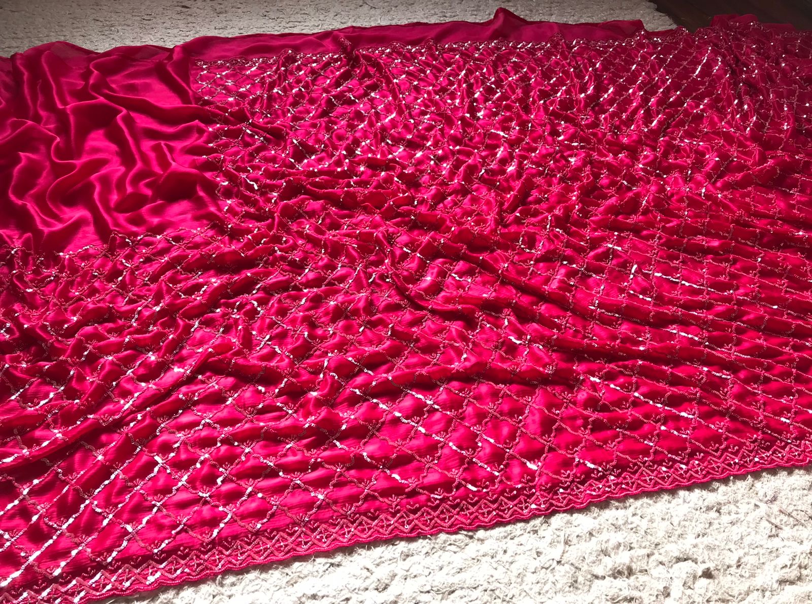 Pink Satin Dilk Saree Luxury Sequins Sari - Saffronfashionindia