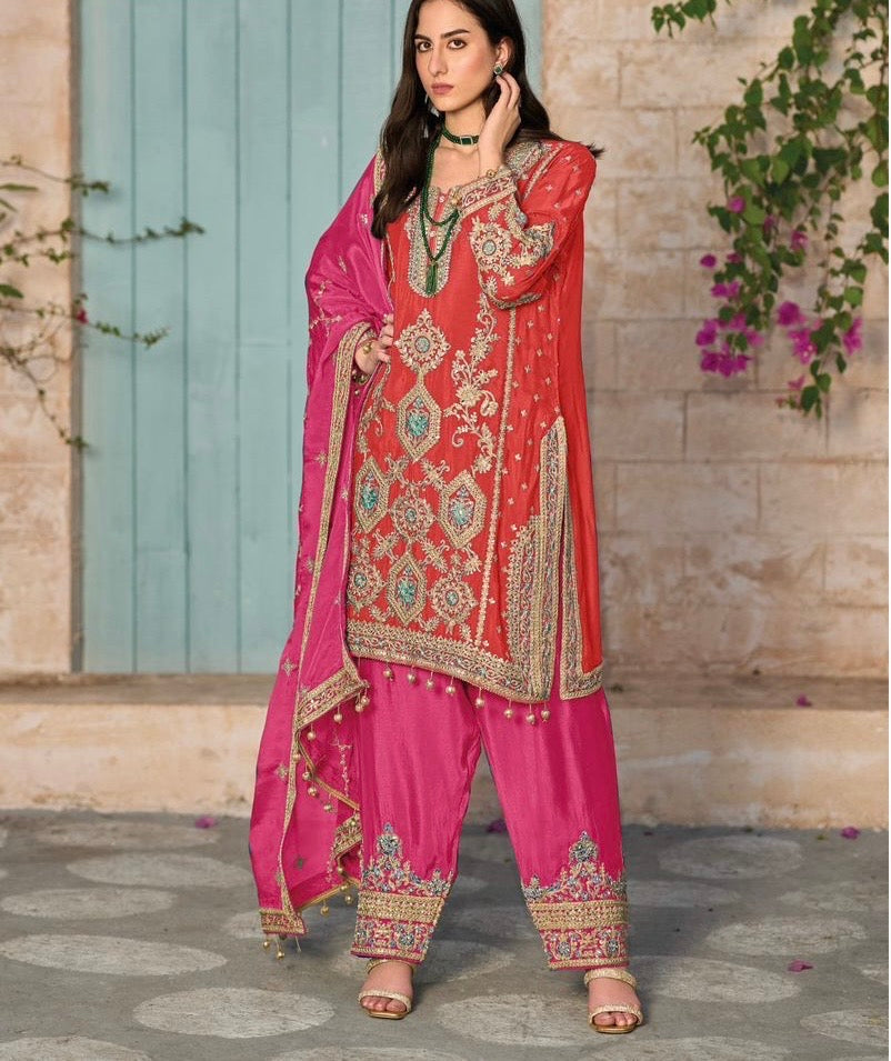 Readymade dress Chinon Embroidery Partywear Pakistani Indian women dresses - Saffronfashionindia