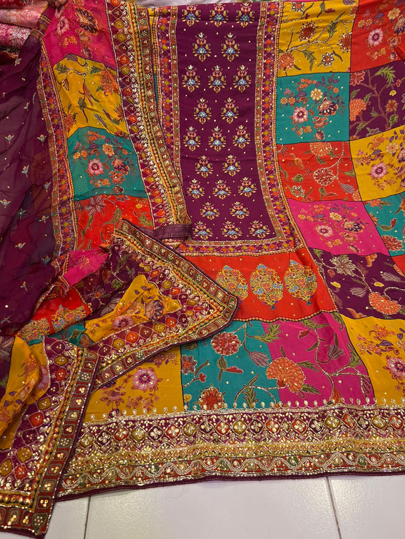 Multicolour organza Pakistani salwar suit
