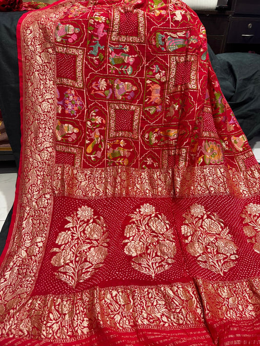 Red Banarsi saree meenakari saree bandhani sari blouse Indian sarees Saffronfashionindia