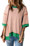 Pink Stripe Colorblock Drop Sleeve Loose Top