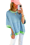 Pink Stripe Colorblock Drop Sleeve Loose Top