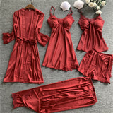 Pajamas Women's Spring Summer Imitated Silk Pajamas Five-piece Set