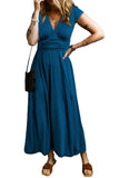 Black Deep V Neck Ruched High Waist Maxi Dress