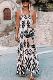 Black Geometric Printed Spaghetti Strap Vacation Sundress