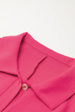 Bright Pink Plain Half Button Collared Pocket Loose Romper