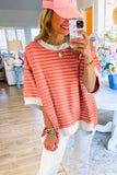 Pink Stripe Colorblock Drop Sleeve Loose Top