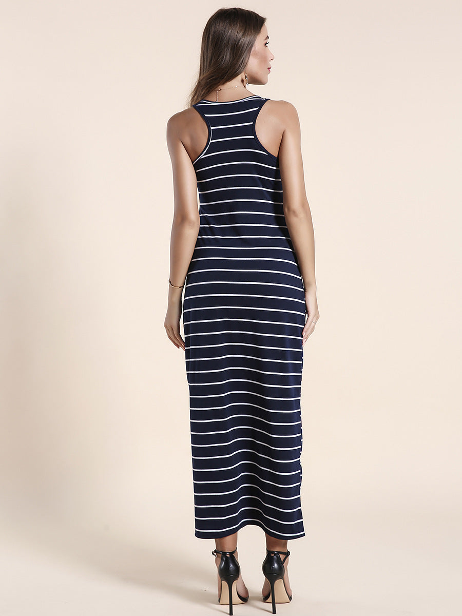 Striped Sleeveless Fashion Sexy Beach Dress - Saffronfashionindia