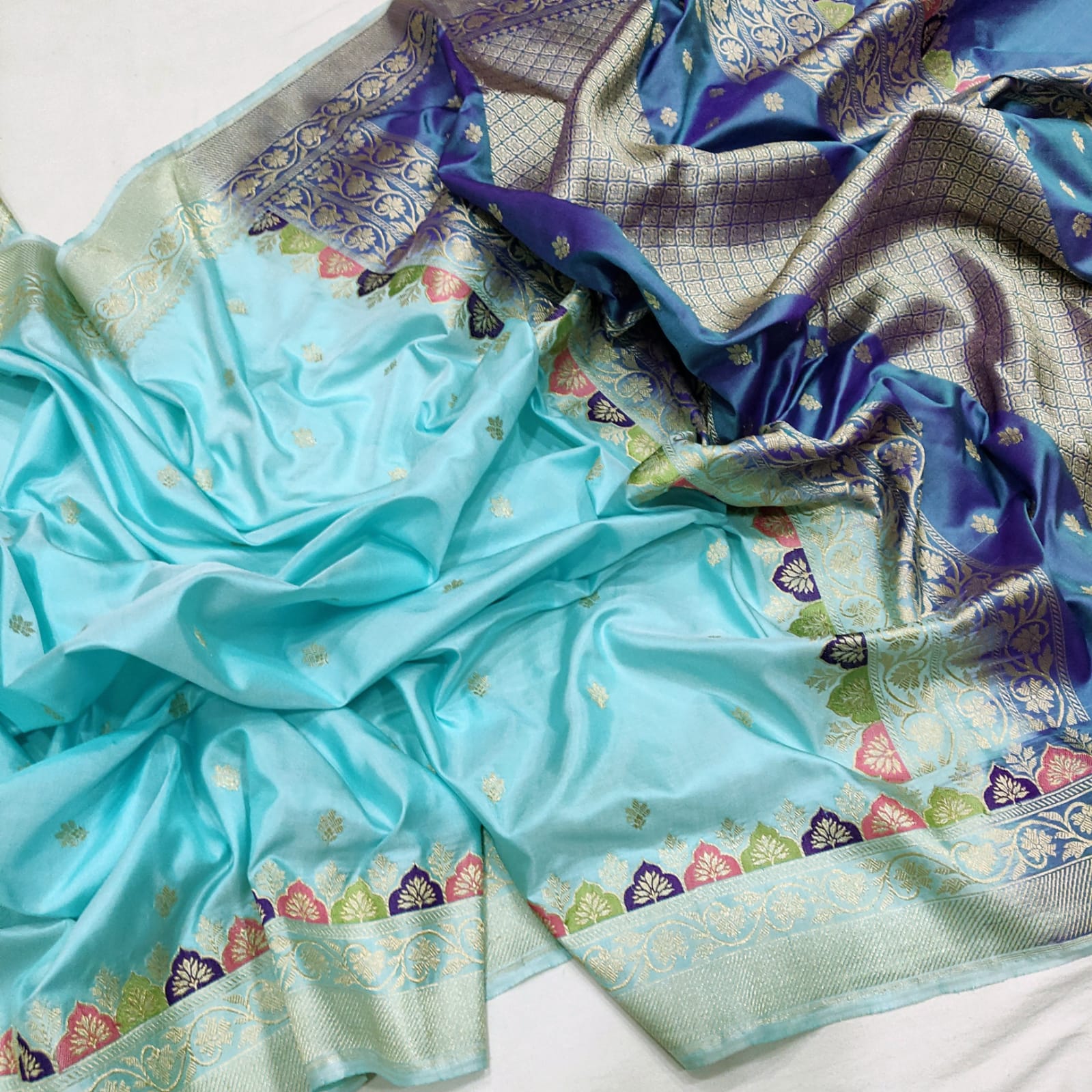 Firoza Katan silk kadwa saree - Saffronfashionindia