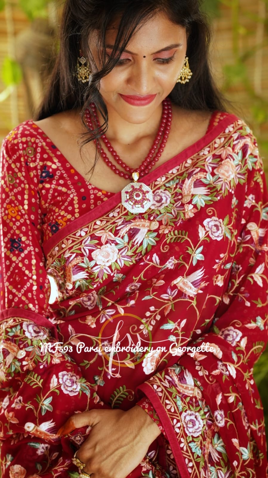 Leela red Parsi inspired saree - Saffronfashionindia