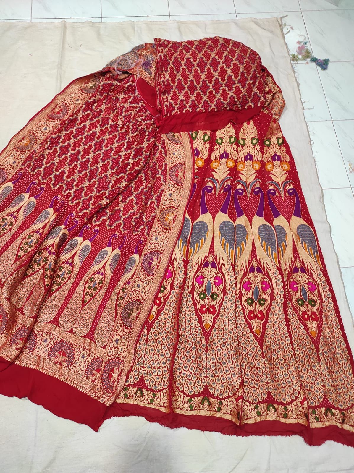 Peacock inspired bandhani Meenakari lehanga choli - Saffronfashionindia