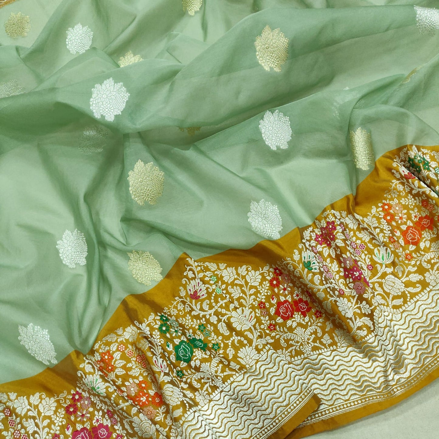 Linasha exclusive kora handwoven saree - Saffronfashionindia