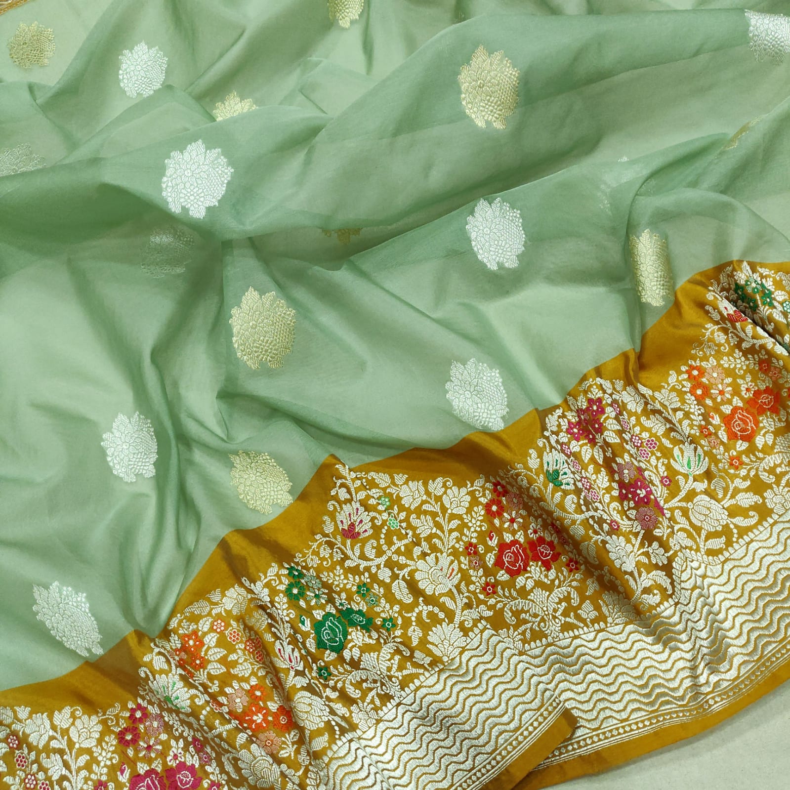 Linasha exclusive kora handwoven saree - Saffronfashionindia