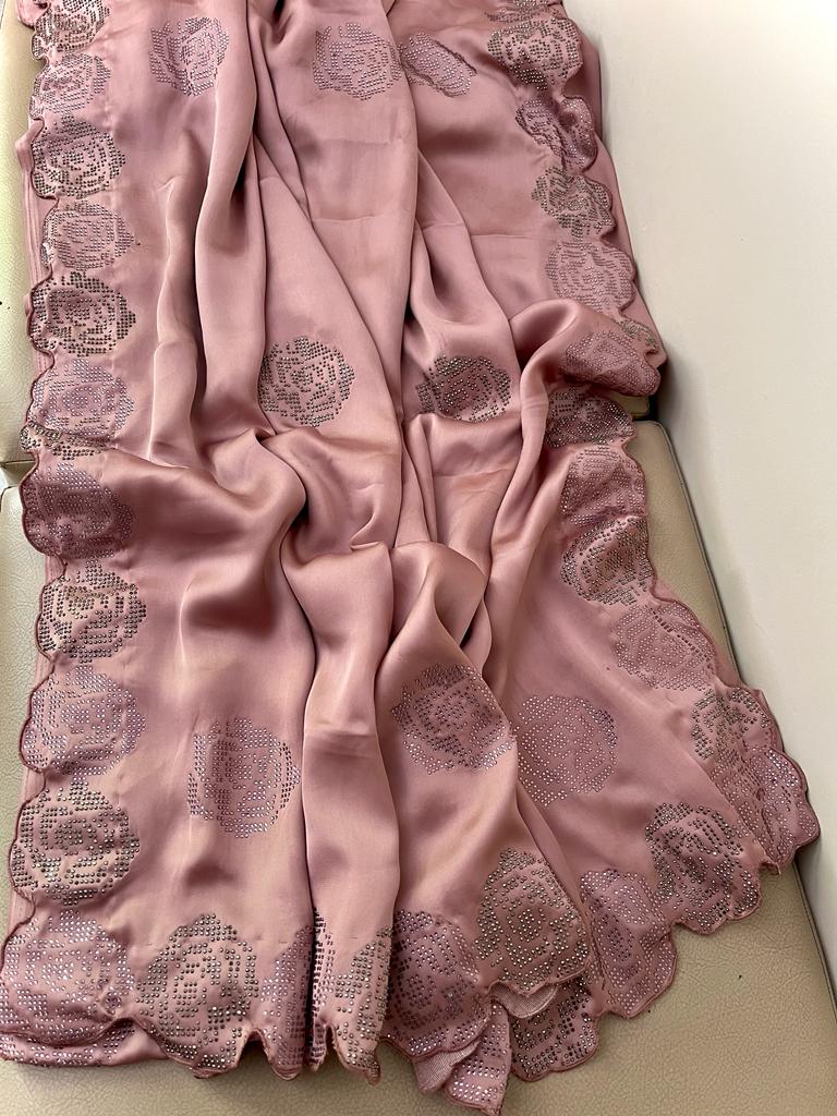 Swarosvki inspired satin saree - Saffronfashionindia