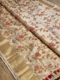 Embroidered tissue silk organza sari