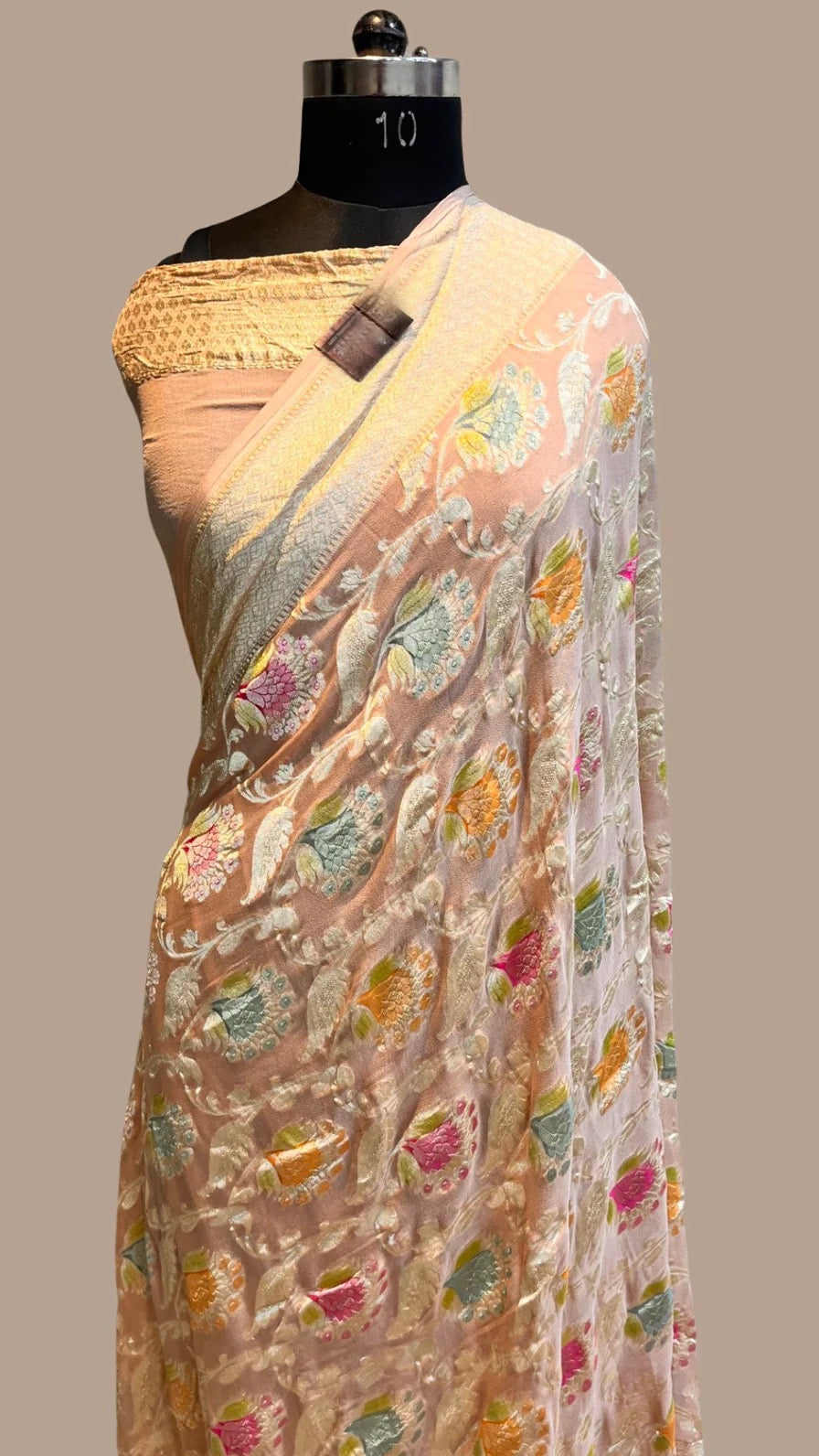 Ravika khaddi gorgette saree Indian saree - Saffronfashionindia