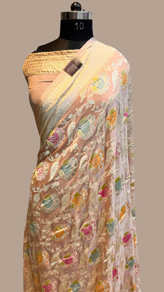 Ravika khaddi gorgette saree Indian saree - Saffronfashionindia