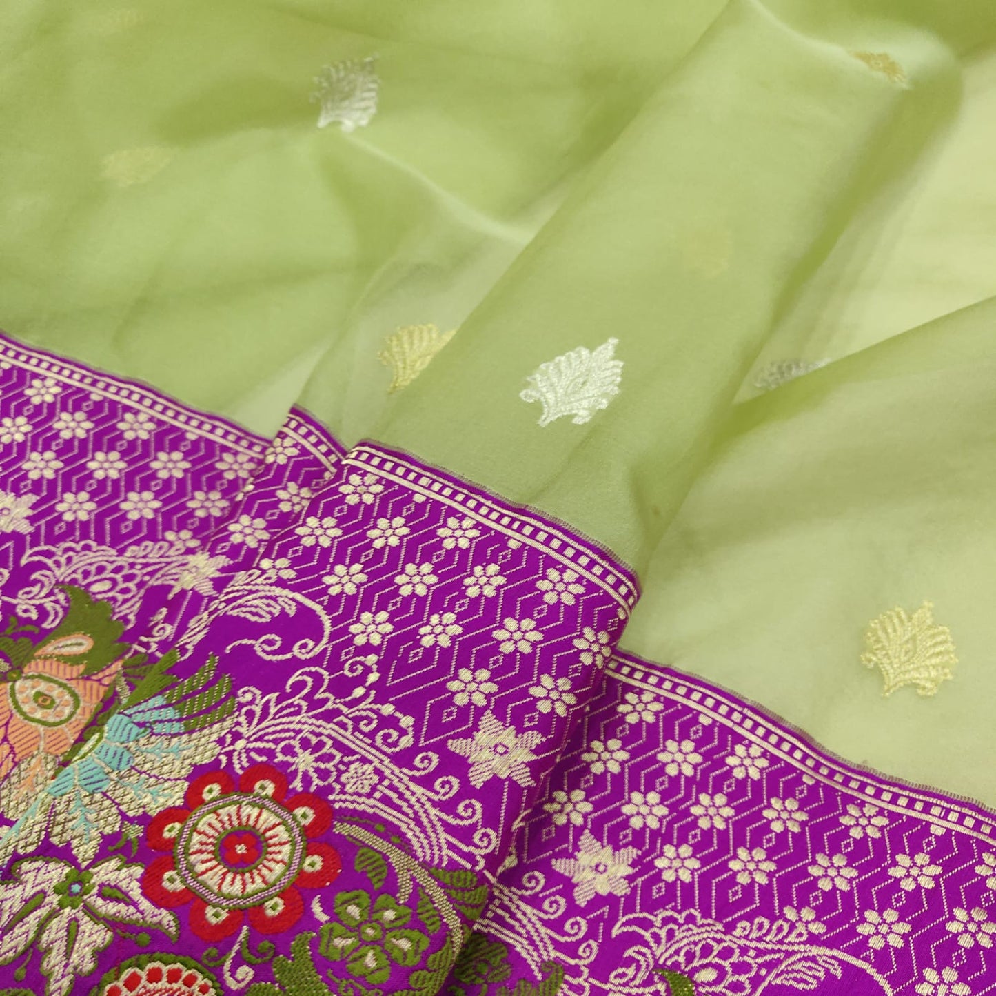 Paschmina kora handwoven saree - Saffronfashionindia