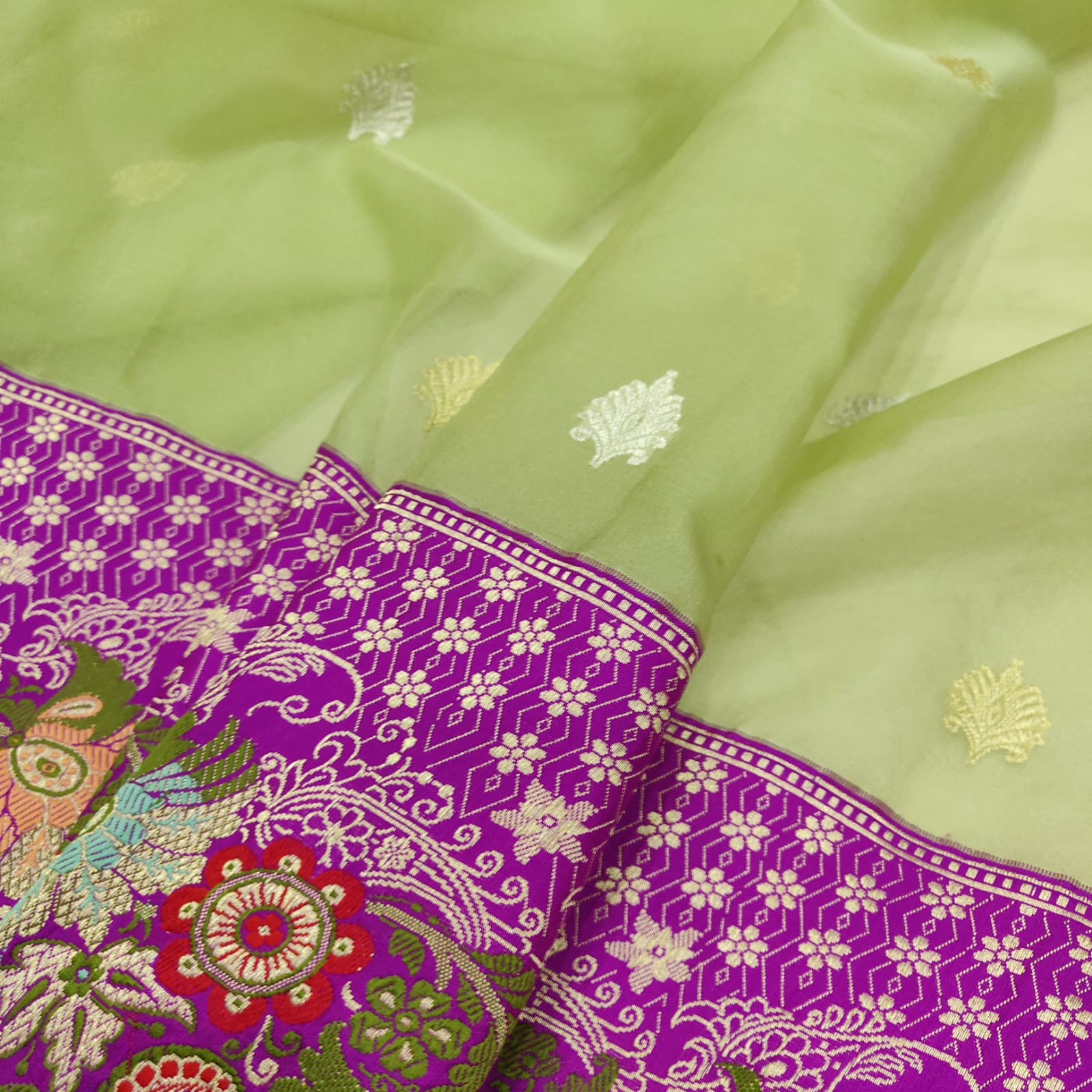 Paschmina kora handwoven saree - Saffronfashionindia