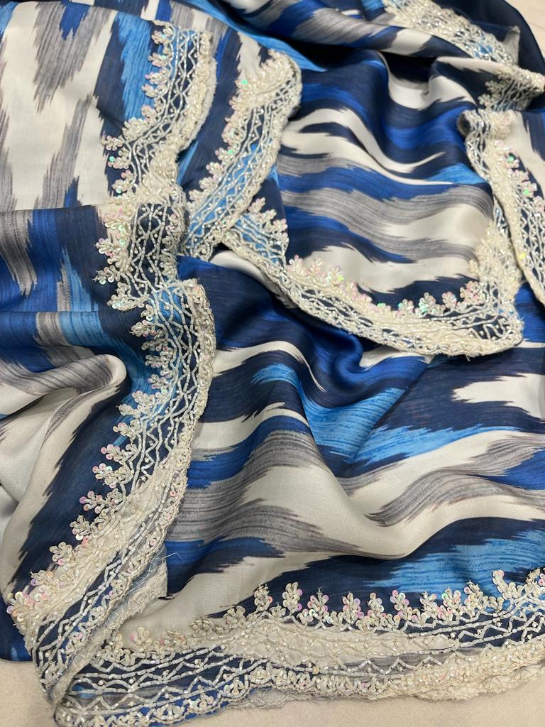 Nishani striped satin printed sarees - Saffronfashionindia