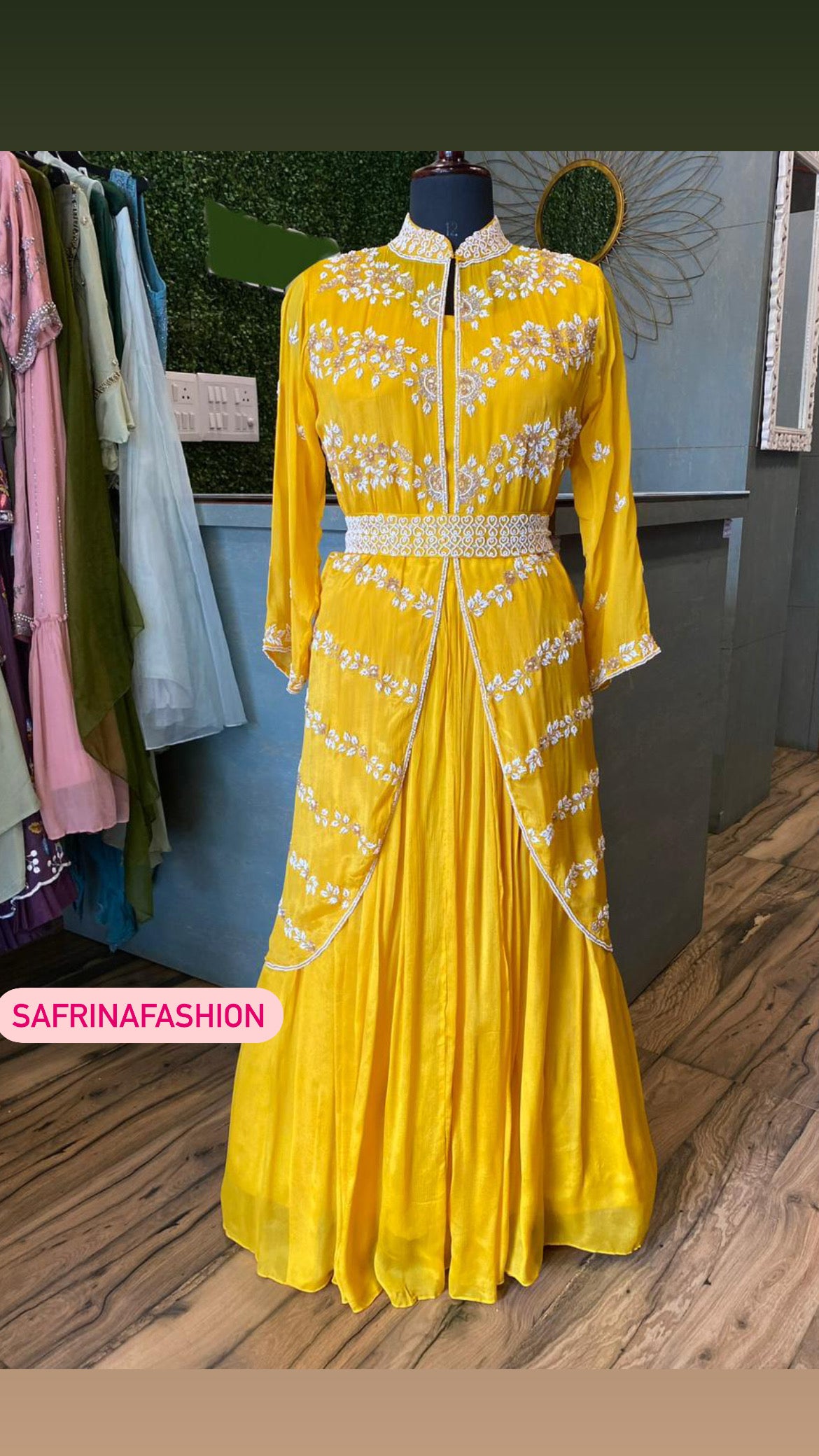 Yellow pearl indowestern dress - Saffronfashionindia
