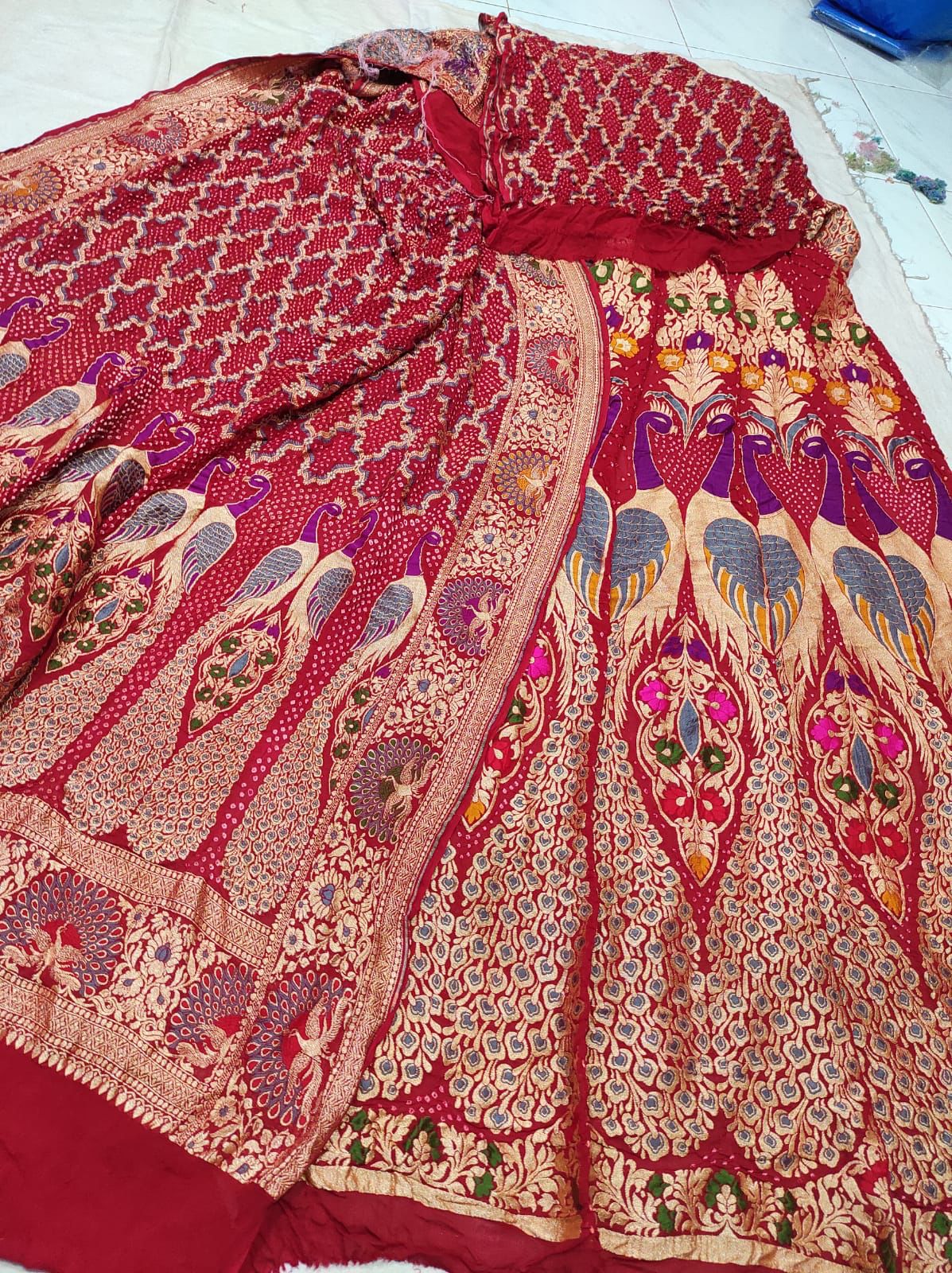 Peacock inspired bandhani Meenakari lehanga choli - Saffronfashionindia