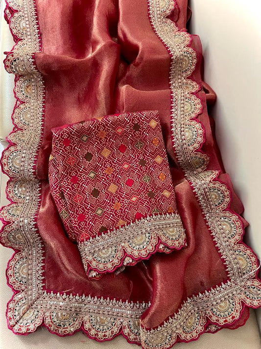 Lima tissue organza partywear saris - Saffronfashionindia