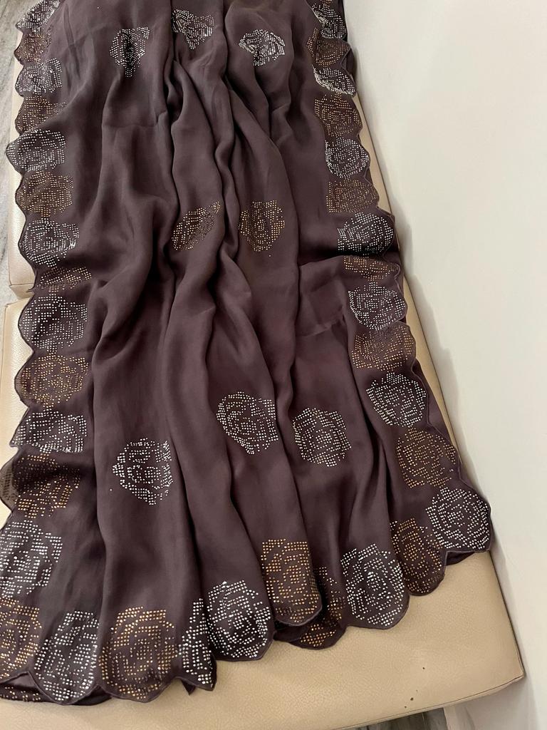 Rose inspired satin swarosvki sari - Saffronfashionindia