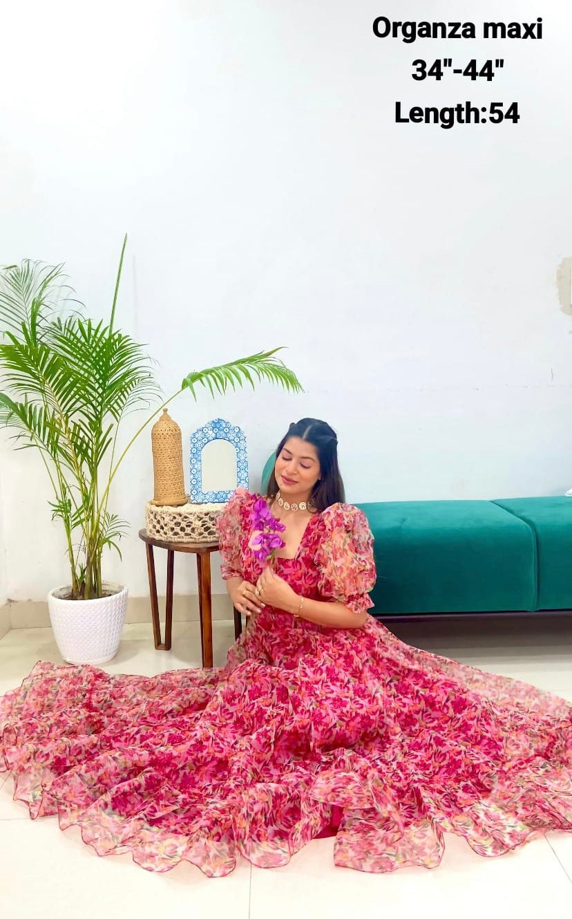 Pink casual gown dress - Saffronfashionindia