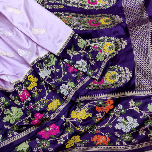 Lavender Meenakari Katan silk saree - Saffronfashionindia