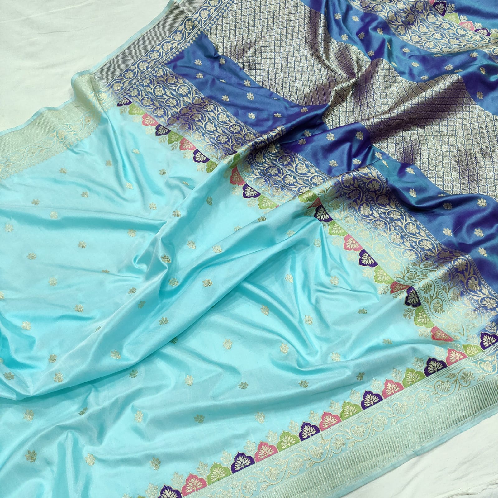 Firoza Katan silk kadwa saree - Saffronfashionindia