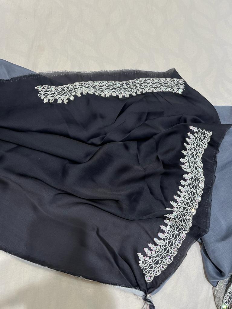 Nishani striped satin printed sarees - Saffronfashionindia